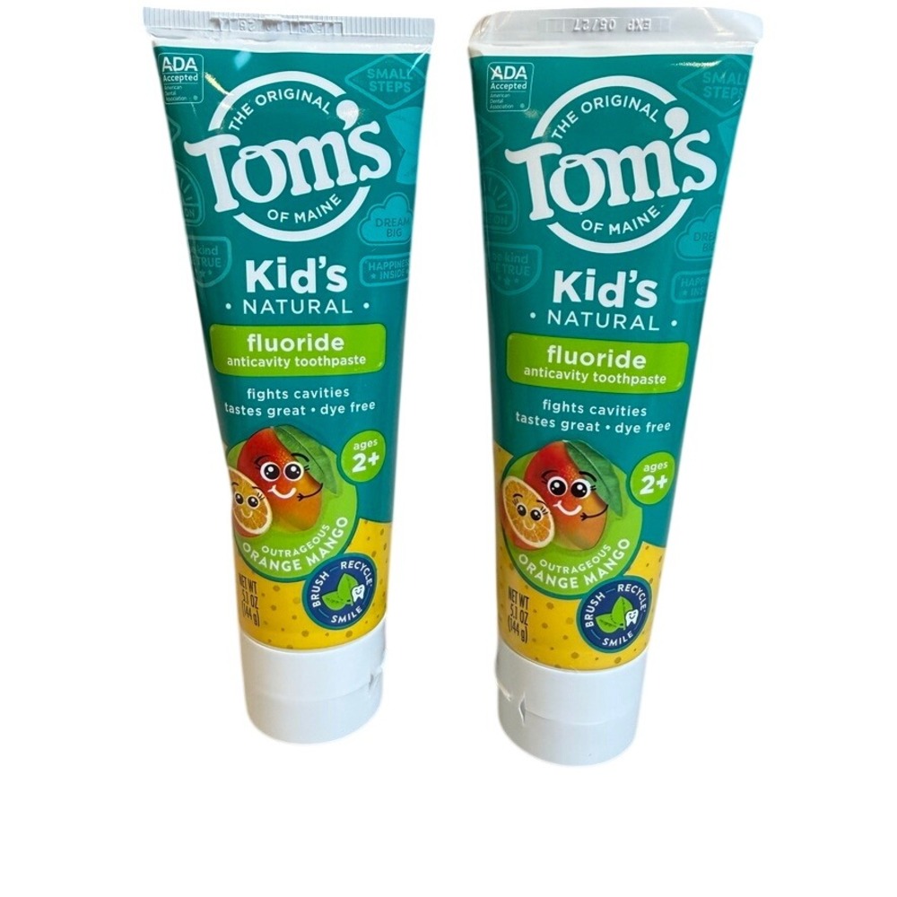 Toms Kids Natural Fluoride‎ Toothpaste 5.1oz Orange Mango Flavor 2pk Anticavity